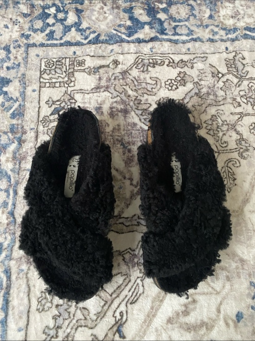 NWOT Birkenstock Papillo Black Teddy Crossband Slide Sandals 37